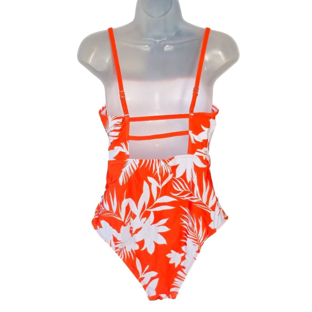 Cupshe Tropical Print Ruched One-Piece Swimsuit L Orange White Adjustable Straps - Picture 9 of 10